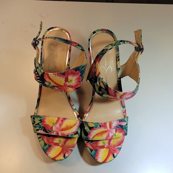 JESSICA SIMPSON JEISHA FLORAL WOMEN"S MULTICOLOR PEEP TOE ANKLE STRAP SANDAL - Picture 2 of 14